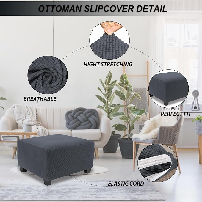 NeColorLife Stretch Ottoman Cover Square Oversized Soft Knitted Jacquard Thick - Image 2