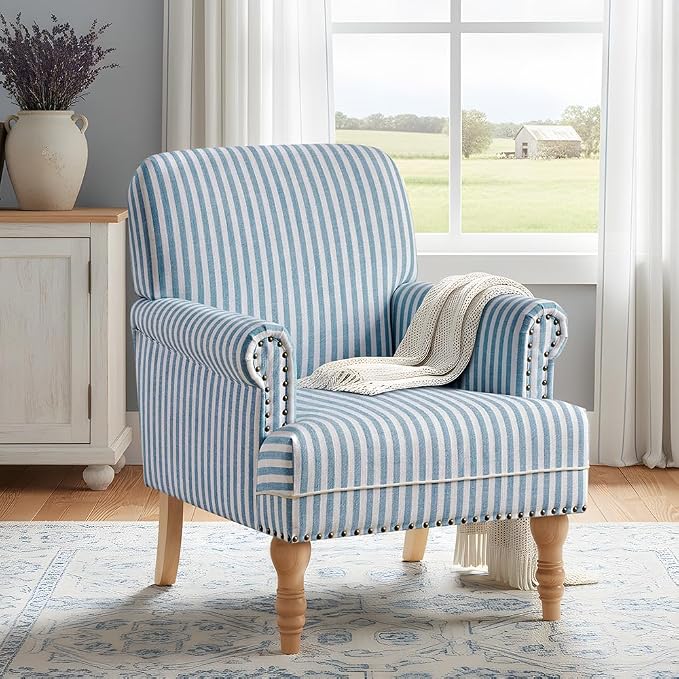 HUIMO Linen Fabric Accent Chair, Mid-Century Modern Armchair - Image 5