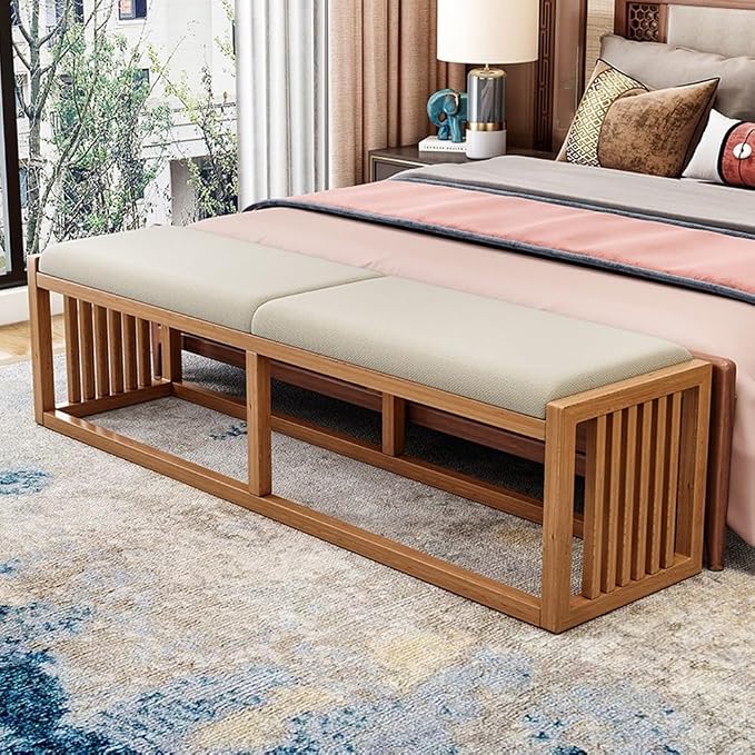 Modern Decor Bench Solid Wood New Chinese Style Bed End Stool Shoe Bench - Image 6