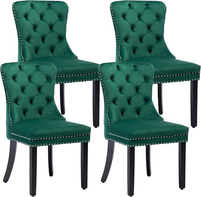 KCC Velvet Dining Chairs Set of 4, Upholstered High-end Tufted Dining Room Chair by KCC