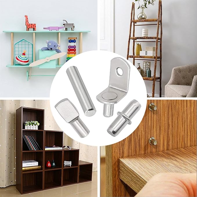 104Pcs Shelf Pins Kit, 4 Styles Nickel Plated Shelf Support Pegs, Bookshelf Pegs - Image 6
