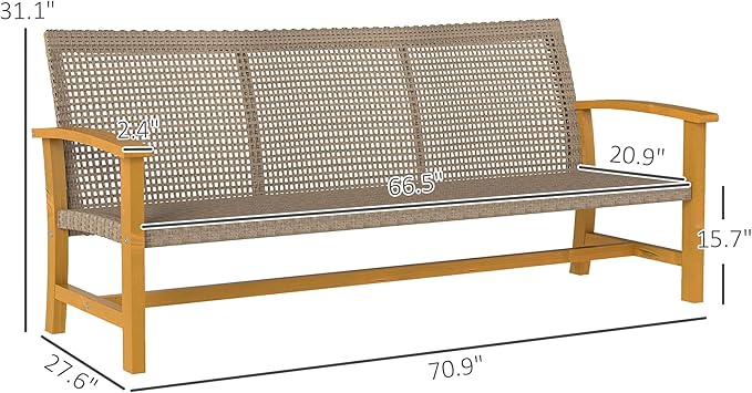 Outsunny Wicker Outdoor Couch, 3-Seat Rattan Outdoor Patio Sofa, 1000 lbs. - Image 3