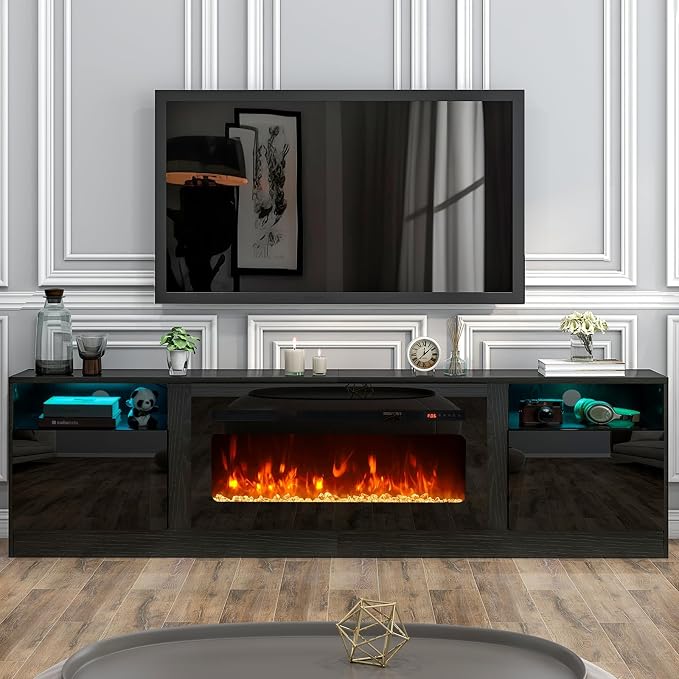 oneinmil 80” TV Stand with 36” Electric Fireplace, Large Modern Media - Image 8