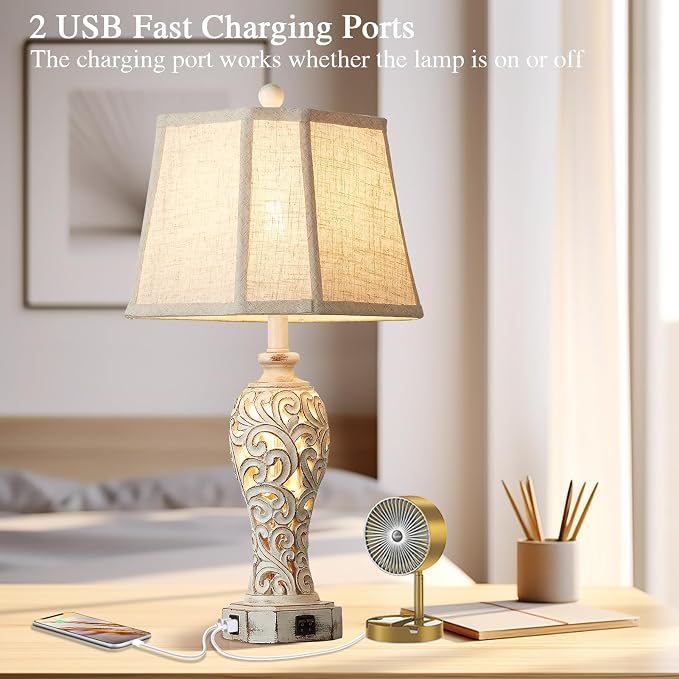 Set of 2 Rustic Table Lamps for Living Room Bedroom, Farmhouse Vintage - Image 8