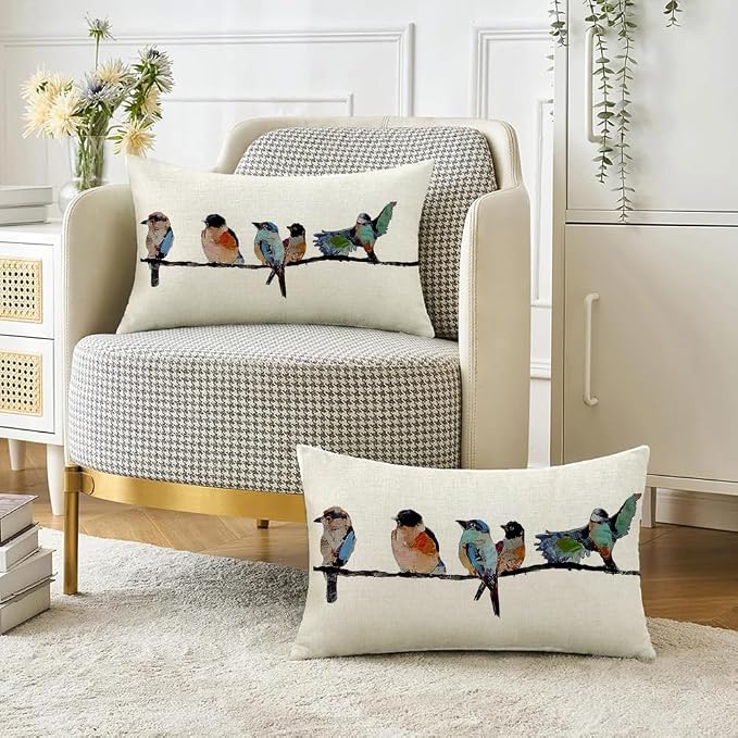 RABUSOFA Outdoor Pillow Covers Waterproof 12x20, Outdoor Bird Lumbar Throw - Image 3