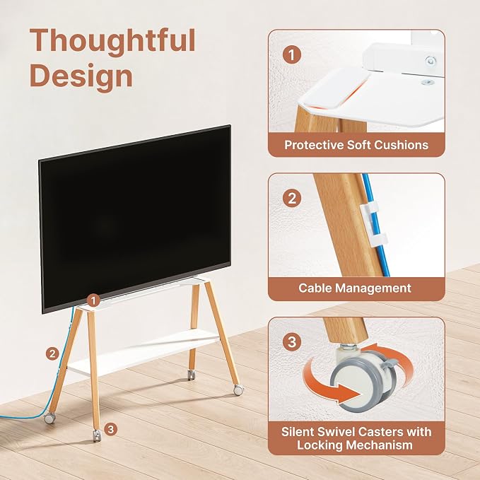 Rolling Easel TV Stand for 49–75 Inch TVs, Mobile TV Cart - Image 5