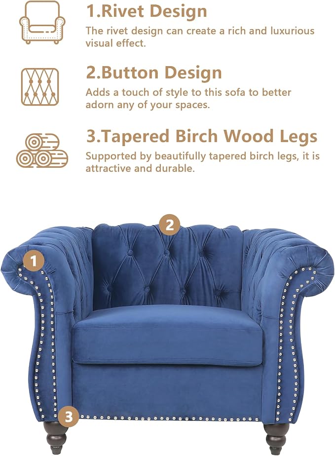 QHITTY 2 Piece Living Room Set, Sectional Chesterfield Sofa Chair Contemporary - Image 4