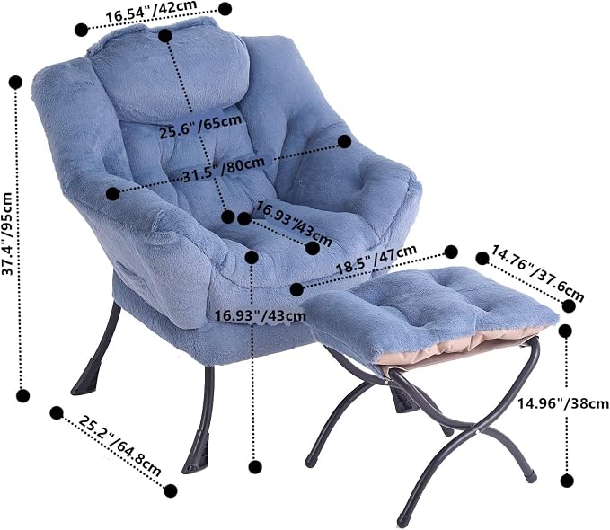 Tiita Lazy Chair with Ottoman, Comfy Leisure Sofa Reading Chair with Footrest - Image 2