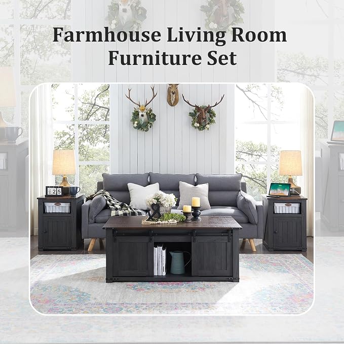 IFGET Farmhouse Furniture Set of 3, Includes 48" Lift Top Coffee Table - Image 6