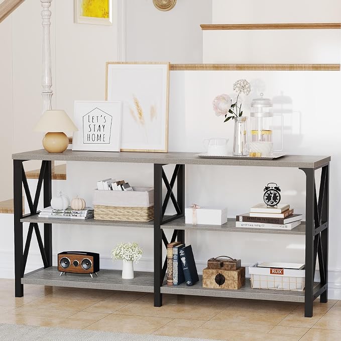 LVB Industrial Entryway Table, Farmhouse Rustic Console Table Behind Couch - Image 5