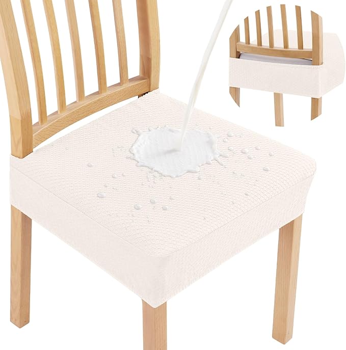 Smiry Waterproof Seat Covers for Dining Room Chairs Set of 8, Stretch Jacquard by Smiry