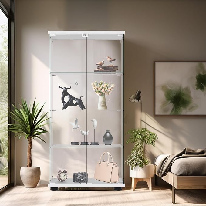 Display Cabinet with Glass Door and Lock, 4-Shelf Fast Installation in 30 Mins - Image 6