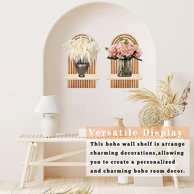 LIYAOLI Boho Wall Shelf Set of 2-15 x 8.6 Inch Arched Wooden Hanging Shelves - Image 6