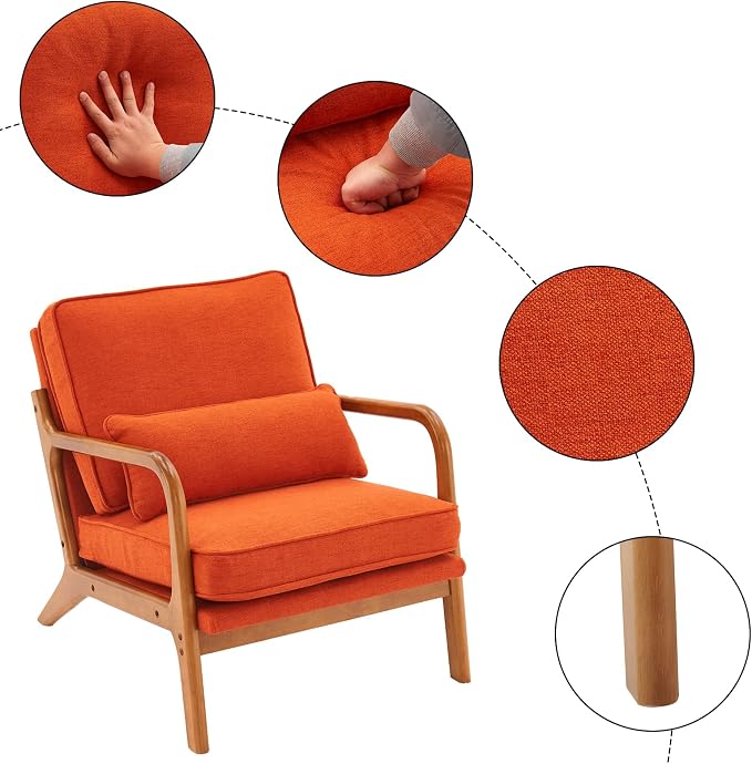 Bonnlo Burnt Orange Accent Chairs Set of 2, Upholstered Mid Century Modern - Image 4