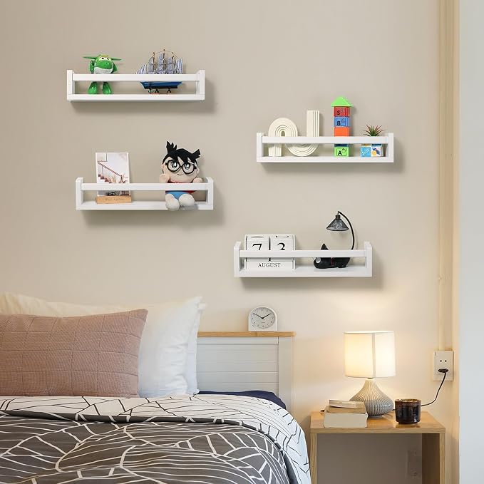 Nursery Room Shelves Set of 4, Wood Floating Book Shelves - Image 5