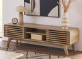 mopio Ensley 59" TV Stand with Slatted Door, Mid Century Modern Entertainment by MopioInc