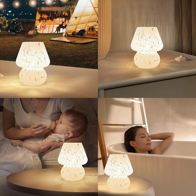 ONEWISH Cute Mushroom Lamp Small Bedside Table Lamp Set of 2 Stepless Dimmable - Image 6