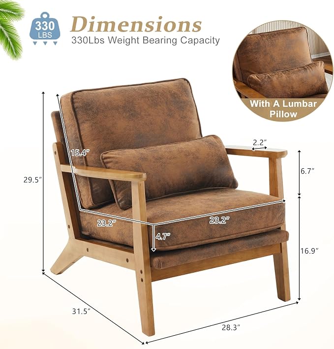 VINGLI Solid Wood Wide Armrests Accent Chair Set of 2, Upholstered Mid Century - Image 2