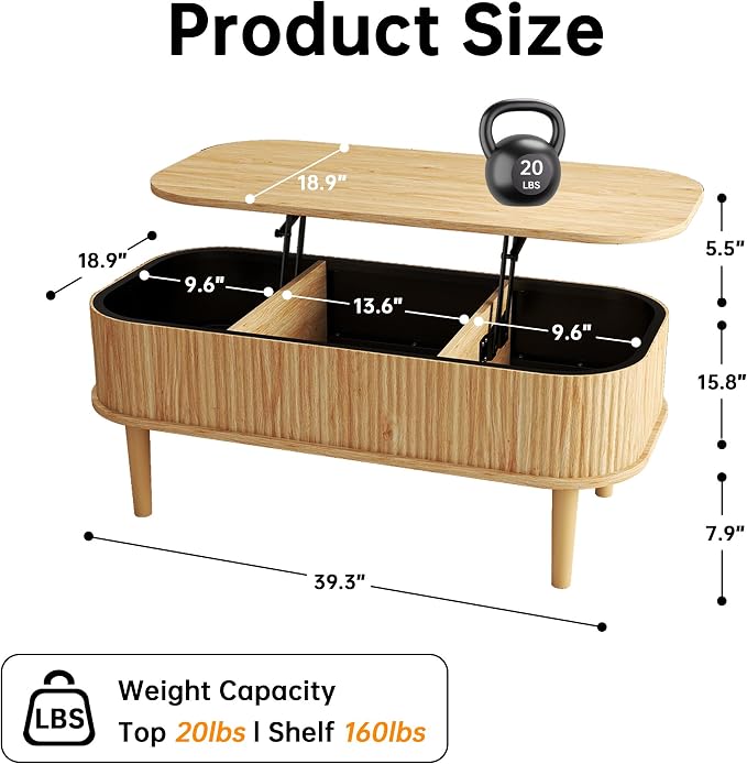 Fluted Lift Top Coffee Table - Image 2
