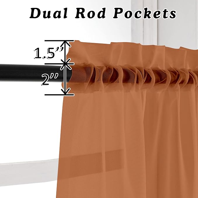 OVZME Orange Sheer Curtains 36 inches Long, Short Kitchen Window Treatment - Image 4