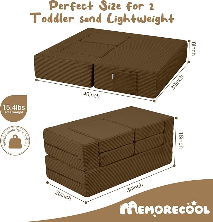 MeMoreCool Modular Kids Couch, Corduroy Play Toddler Couch - Image 2