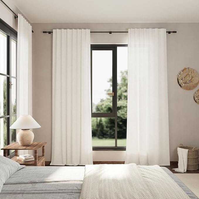Nanspring Beige White Linen Curtains 63 Inch Length - Image 8