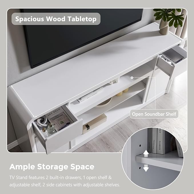 Modern TV Stand for 80 Inch TVs, Media Console Cabinet w/Soundbar & Adjustable - Image 4