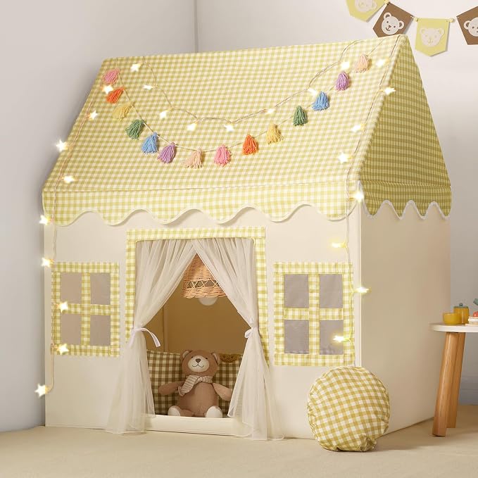 Kids Play Tent Indoor: Mat, Tassel Garland, Star Lights by Senodeer