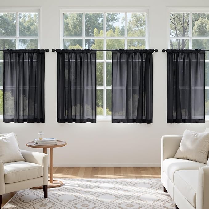 MIULEE Short Sheer Curtains 54 Inches Long, 4 Panels Set, Light Filtering Rod - Image 4