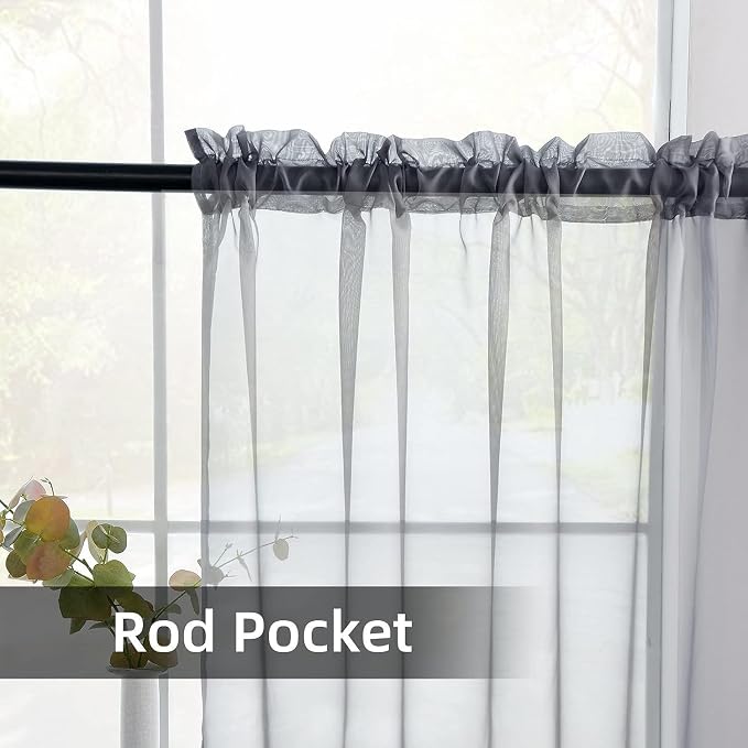 youleyar Solid Sheer Rod Pocket Curtain Voile Draperies 2 Panels White Beige - Image 2