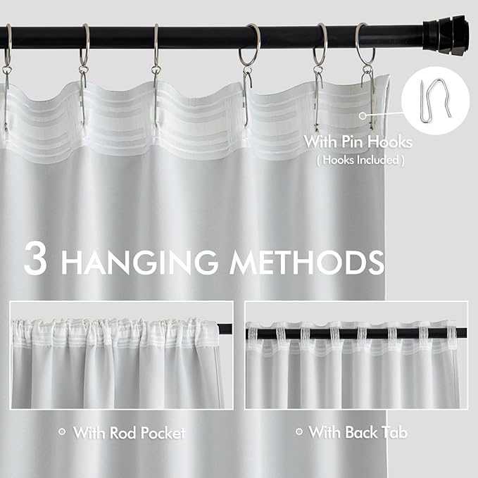 MIULEE Greyish White Back Tab Blackout Curtains 63 Inches Long 2 Panels Set - Image 3