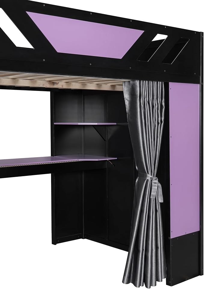 Full Size Wood Loft Bed with Built-in Workstation, Smart Storage, RGB Lighting - Image 5