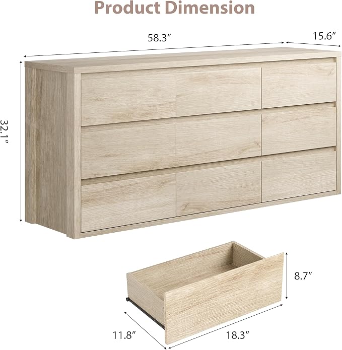 GarveeHome 9 Drawer Dresser for Bedroom, Wide Modern Chest of Drawers, Large - Image 2