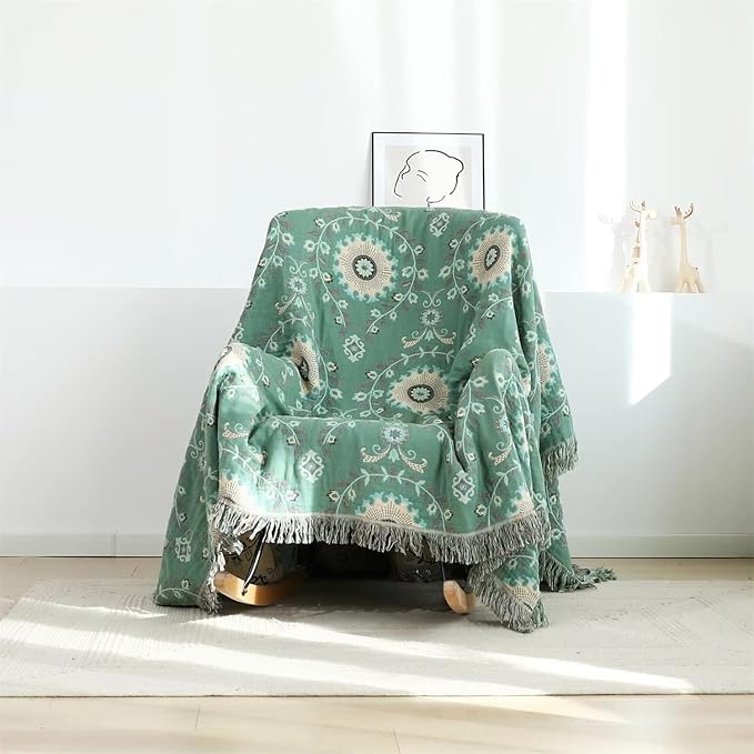 Boho Throw Blanket for Bed 100% Cotton Ultra Soft Rustic Quilt Summer Blanket - Image 5