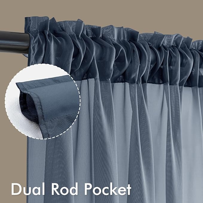 MIULEE Navy Blue Sheer Curtains 90 Inches Long, 4 Panels Set, Light Filtering - Image 3