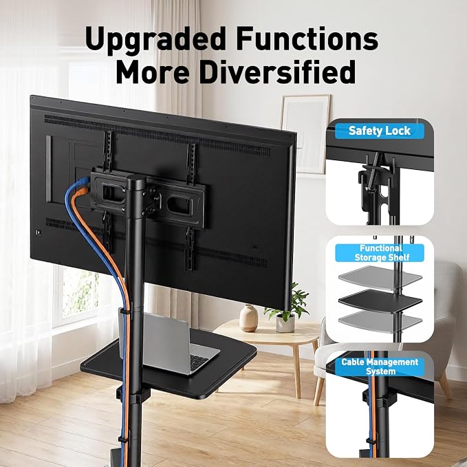 PERLESMITH Rolling TV Stand for 23-63 Inch Flat/Curved Screen TVs up to 88 lbs - Image 5