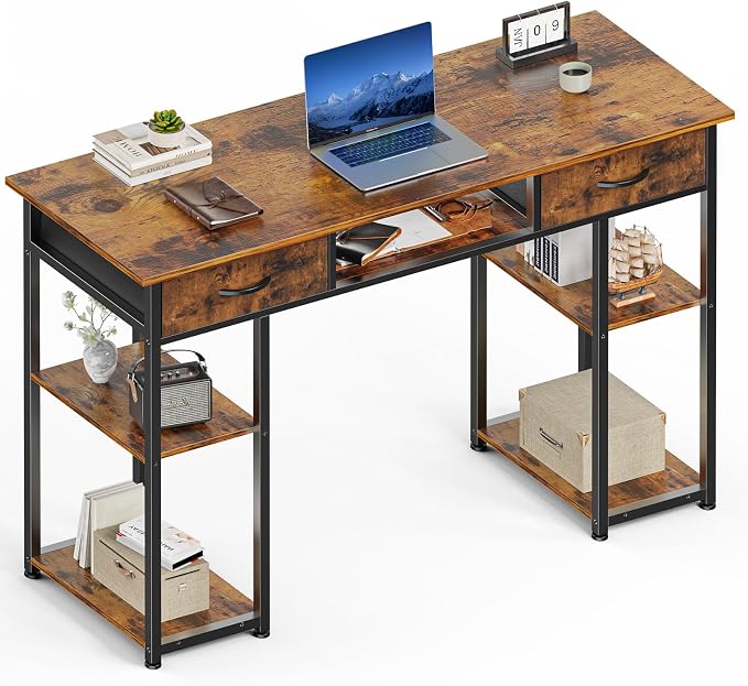 Sweetcrispy Desk with Fabric Drawers, Computer Office 48 Inch Gaming Writing by Sweetcrispy