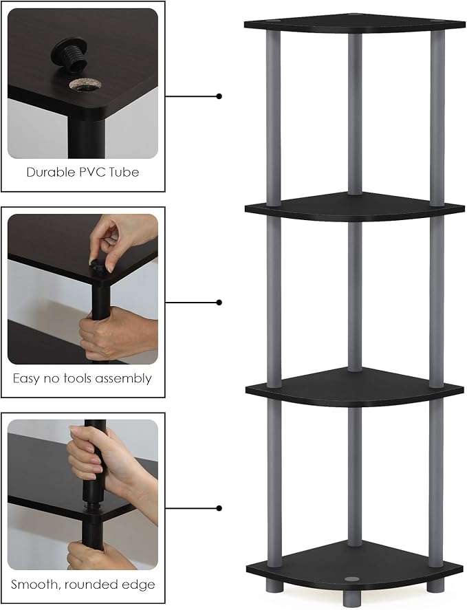 Furinno Turn-N-Tube Corner Shelf, 4-Tier Corner Bookshelf, Display Storage - Image 7