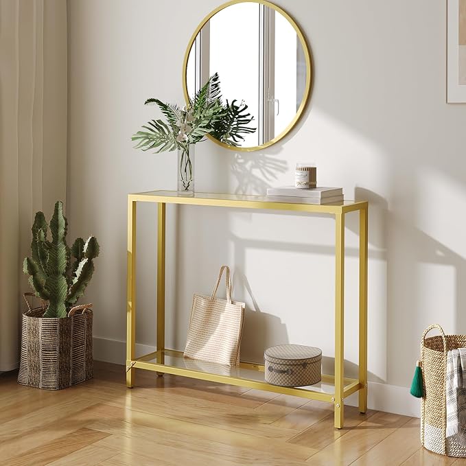 HOOBRO 39.4" Narrow Console Table, Tempered Glass Sofa Table, Behind Couch - Image 5