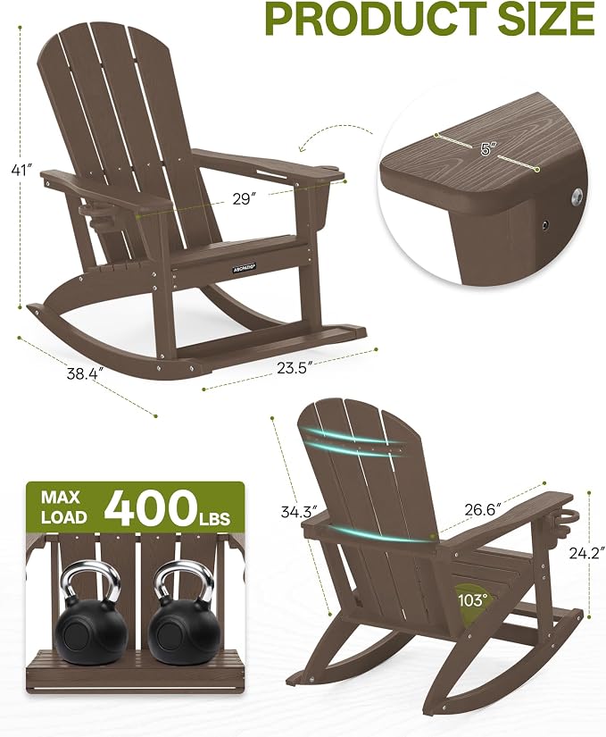 Outdoor Oversized Adirondack Rocking Chairs, All Weather HDPE Patio Rocking - Image 2