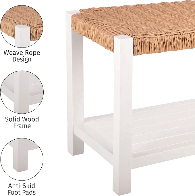 Alaterre Furniture Bench with Handcrafted Woven Rope Seat - Image 4