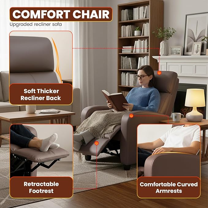 FDW Recliner Chair Reclining Sofa Leather Chair Home Theater Seating Lounge - Image 4