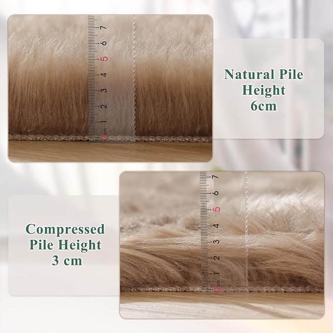 ORINOVA Beige Faux Sheepskin Fluffy Fur 2x3 Area Rugs - Image 4