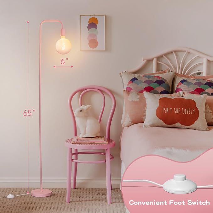 ONEWISH Pink Floor Lamp for Bedroom, Cute Standing Lamp - Image 4