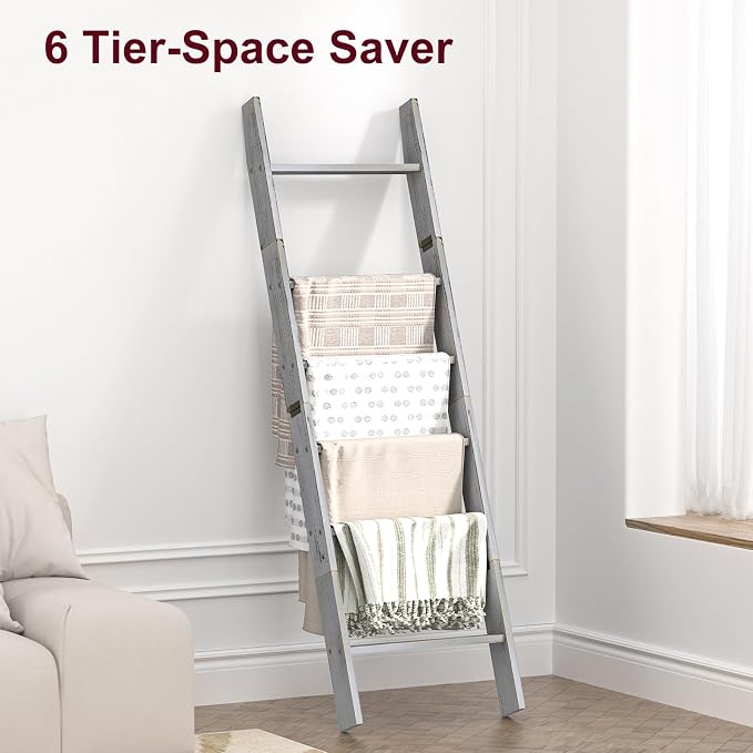 Honest Blanket Ladders for The Living Room, 6-Tier Blanket Holder, Wall-Leaning - Image 5
