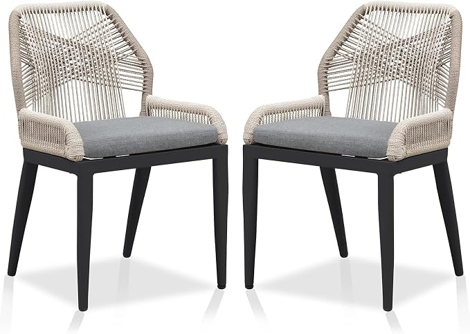 PURPLE LEAF Patio Dining Chair Set 2 Pieces Aluminum Modern Furniture Seating - Image 3