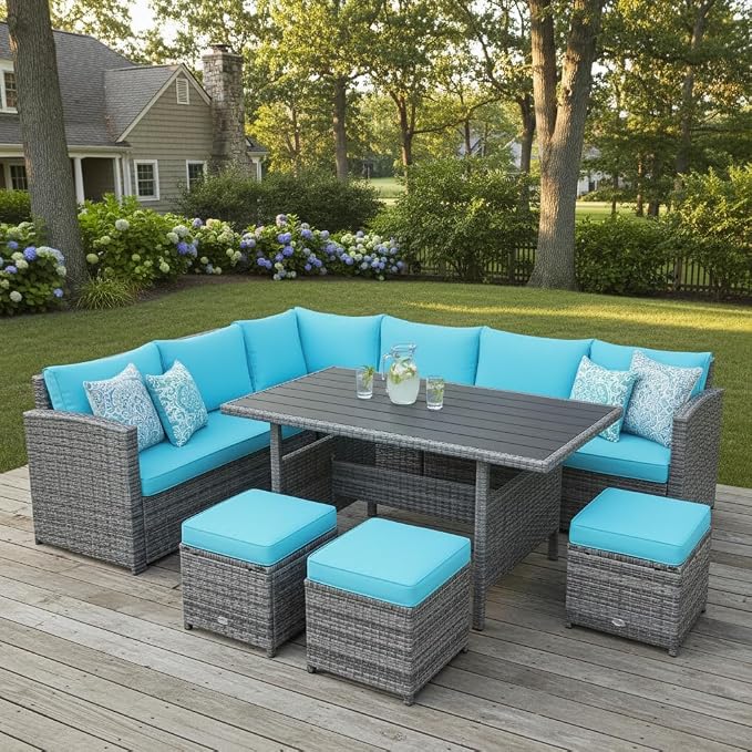 Tangkula 7 Pieces Patio Furniture Set, Outdoor Sectional Rattan Dining Sofa Set - Image 2