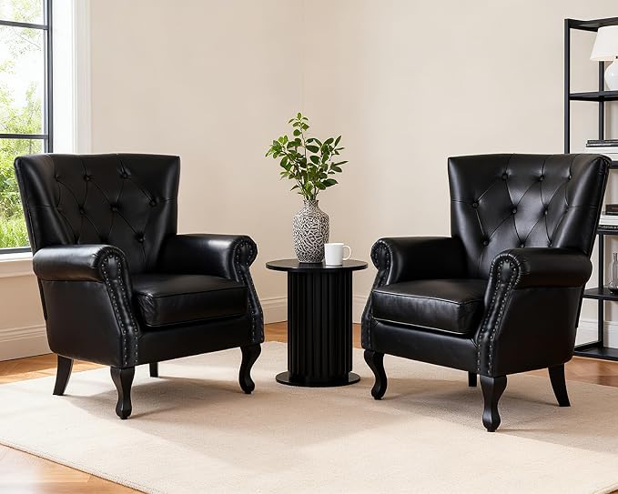 Modern Accent Chair Set of 2, Mid-Century PU Leather Armchair by LOVSPATIOFURNITURE