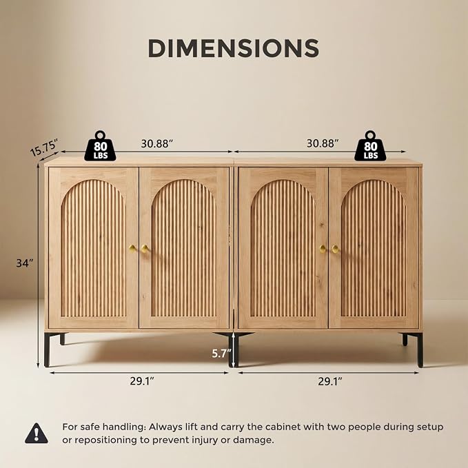 IFBUY Modern Sideboard Buffet Cabinet, 61.75" W Fluted Arched Buffet Cabinet - Image 2