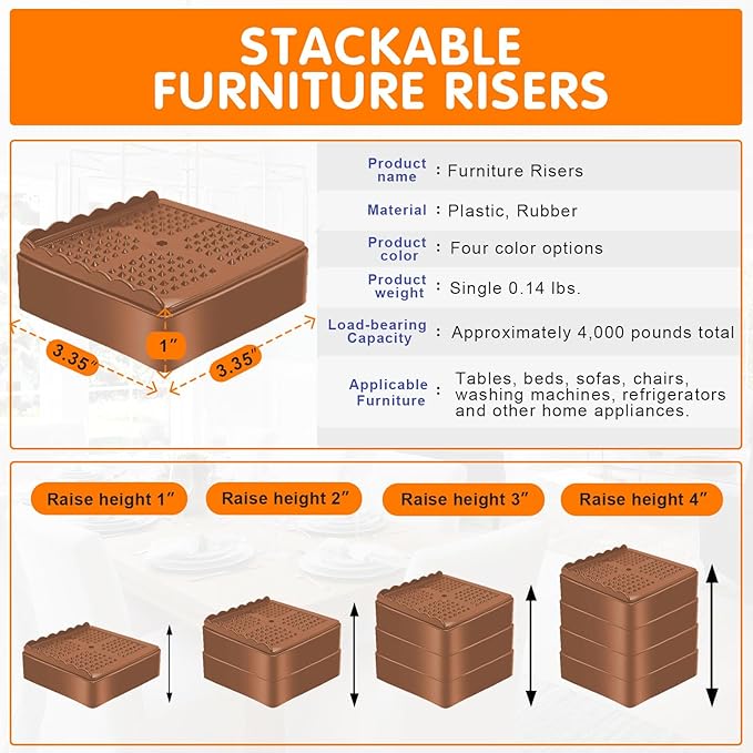shouwuhho Furniture Risers, 4 Pack Bed Risers - Image 2